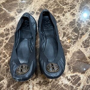 Tory Burch Black Leather Ballet Flats